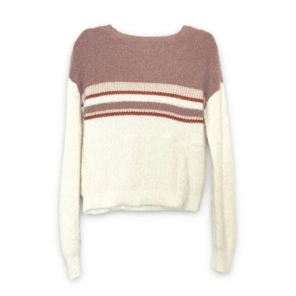 Louna Women’s Pullover Fuzzy Crewneck Sweater Colorblock Striped Valentines - Picture 6 of 9